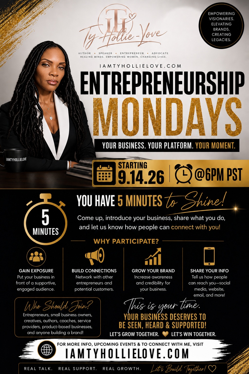 Entrepreneurship Mondays flyer — starting September 14, 2026 at 6PM PST